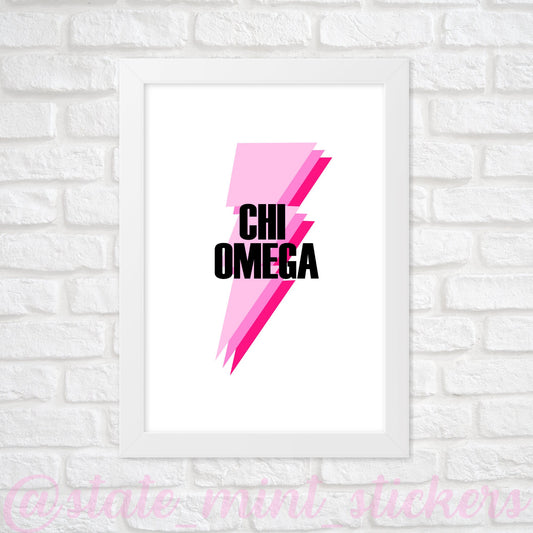 Chi Omega Sorority Gallery Wall Art | Pink Lightning Bolt | DIGITAL DOWNLOAD | Download and print at home