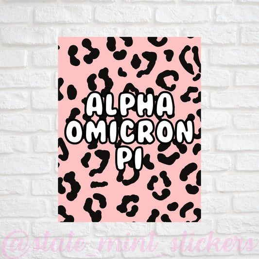 Alpha Omicron Pi Sorority Gallery Wall Art | Blush Pink Leopard Cheetah Animal Print Theme | DIGITAL DOWNLOAD | Download and print at home