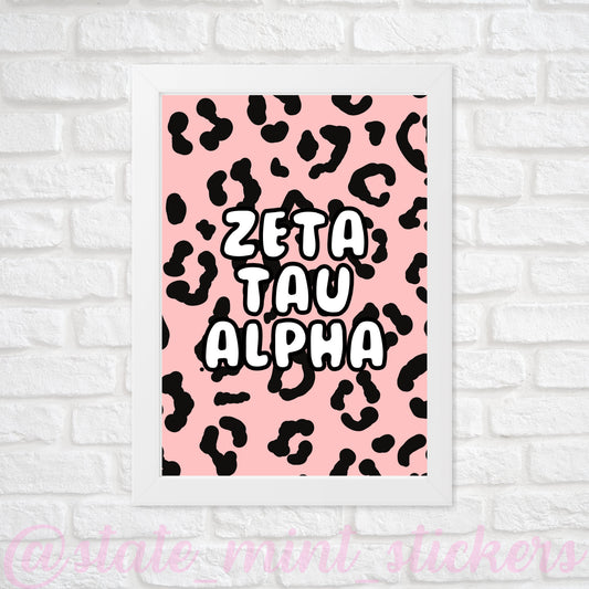 Zeta Tau Alpha ZTA Sorority Gallery Wall Art | Blush Pink Leopard Cheetah Animal Print | DIGITAL DOWNLOAD | Download and print at home
