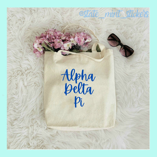 Alpha Delta Pi Sorority Canvas Beach Bag / Tote Bag / Bid Day Bag | adpi tote bag, adpi handbag, adpi purse, adpi shopping bag, market bag