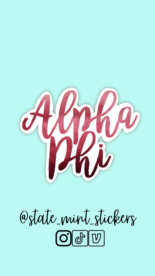 Alpha Phi Sorority APhi Watercolor Sticker | 3.5" Wide | Official Licensed Product  / Decal |  for Car, Laptop, Mug, Cup, Cooler, Planner