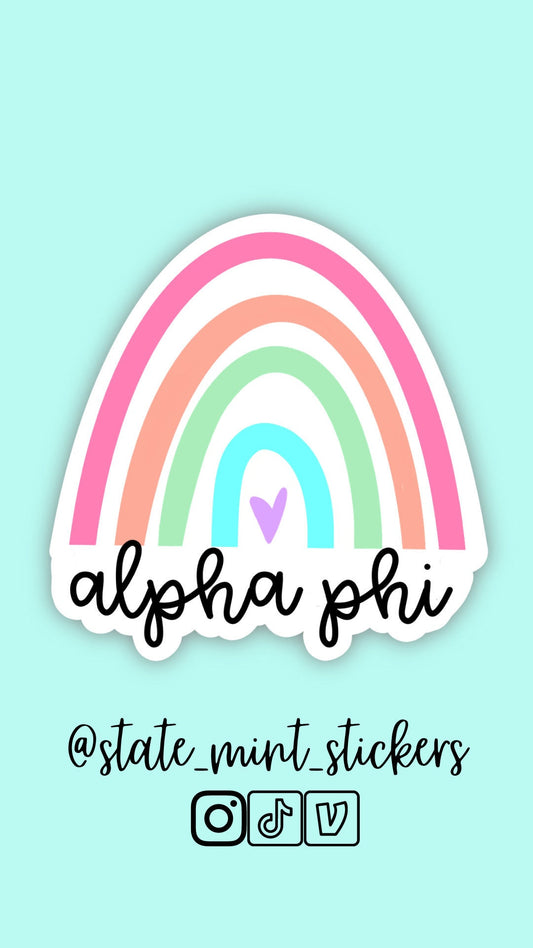 Alpha Phi Sorority APhi Pastel Rainbow Sticker | 3.5" Wide | Official Licensed Product  / Decal | for Car, Laptop, Mug, Cup, Cooler, Planner