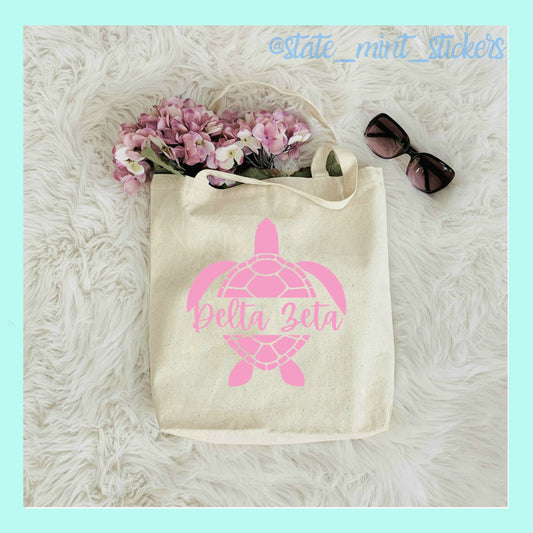 Delta Zeta Sorority Turtle Canvas Beach Bag / Tote Bag / Bid Day Bag | deezee tote bag, handbag, purse, shopping bag,  dz big little bag