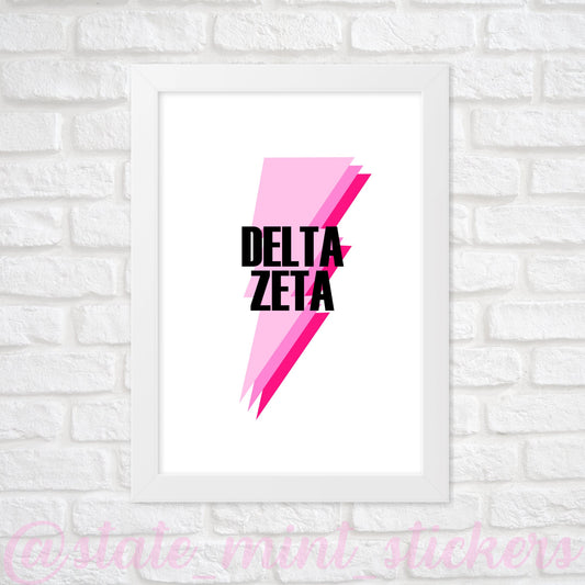 Delta Zeta Sorority Gallery Wall Art | Pink Lightning Bolt | DIGITAL DOWNLOAD | Download and print at home