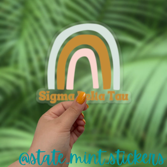 Sigma Delta Tau Sticker | Clear Pastel Rainbow Sorority Sticker