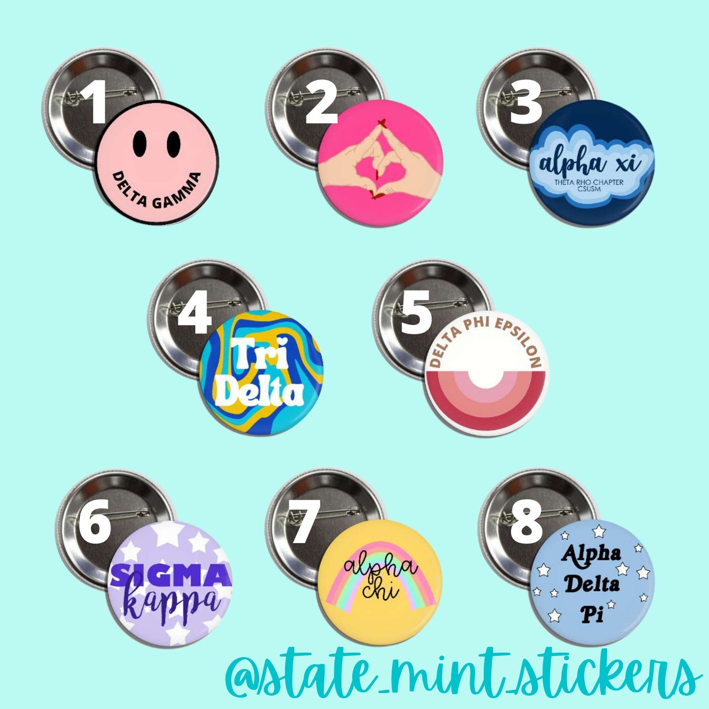 Chi Omega Buttons | Custom Sorority Buttons / Pins Bid Day Bulk Orders / Big Little / New Member Basket