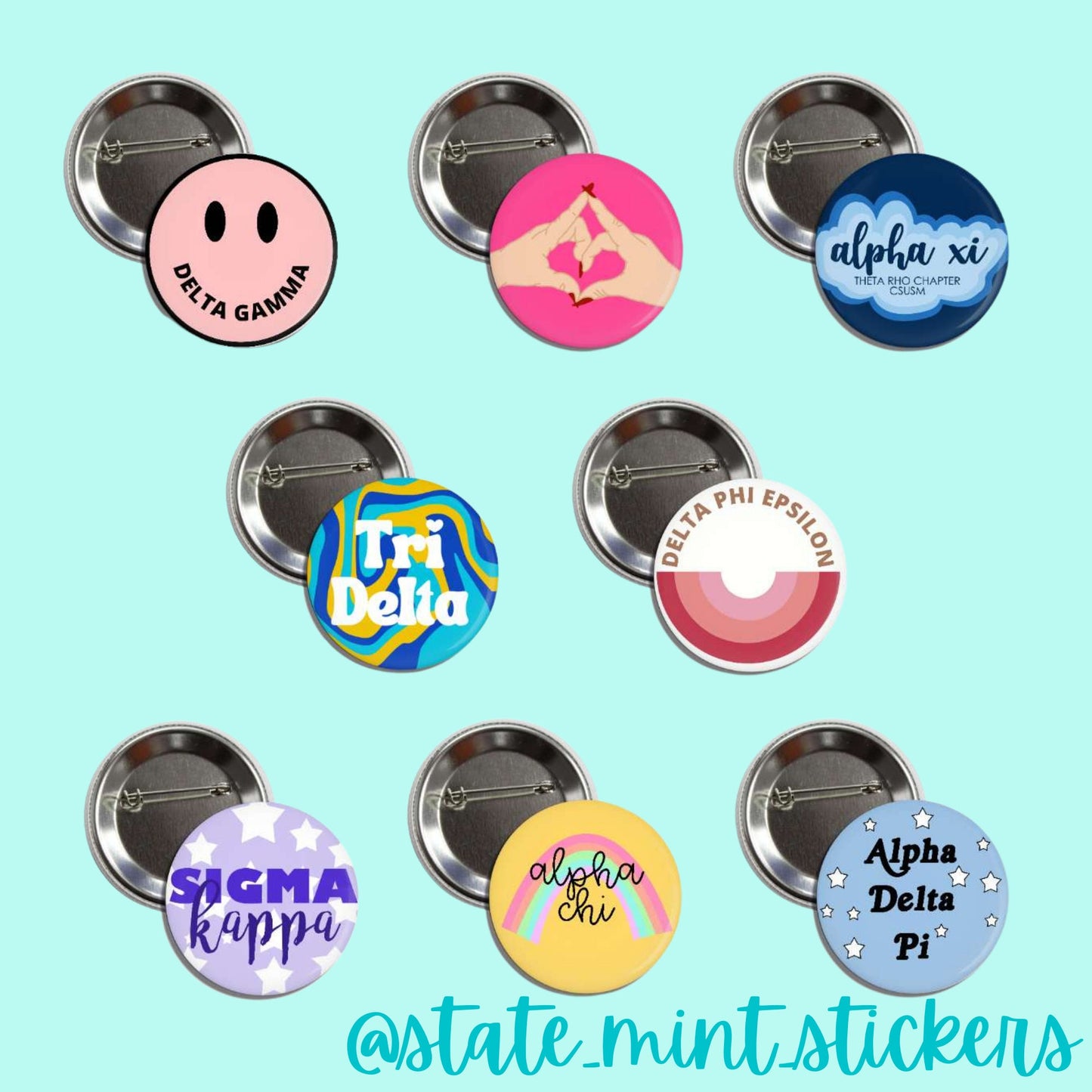Alpha Omicron Pi Buttons | Custom Sorority Buttons / Pins Bid Day Bulk Orders / Big Little / New Member Basket