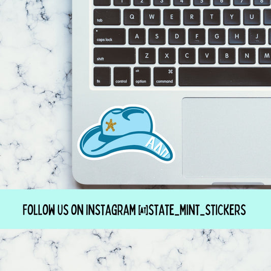 Alpha Delta Pi Sticker | 3.5” | ADPi sticker, cowgirl hat sticker, adpi cowgirl hat, adpi cowboy hat