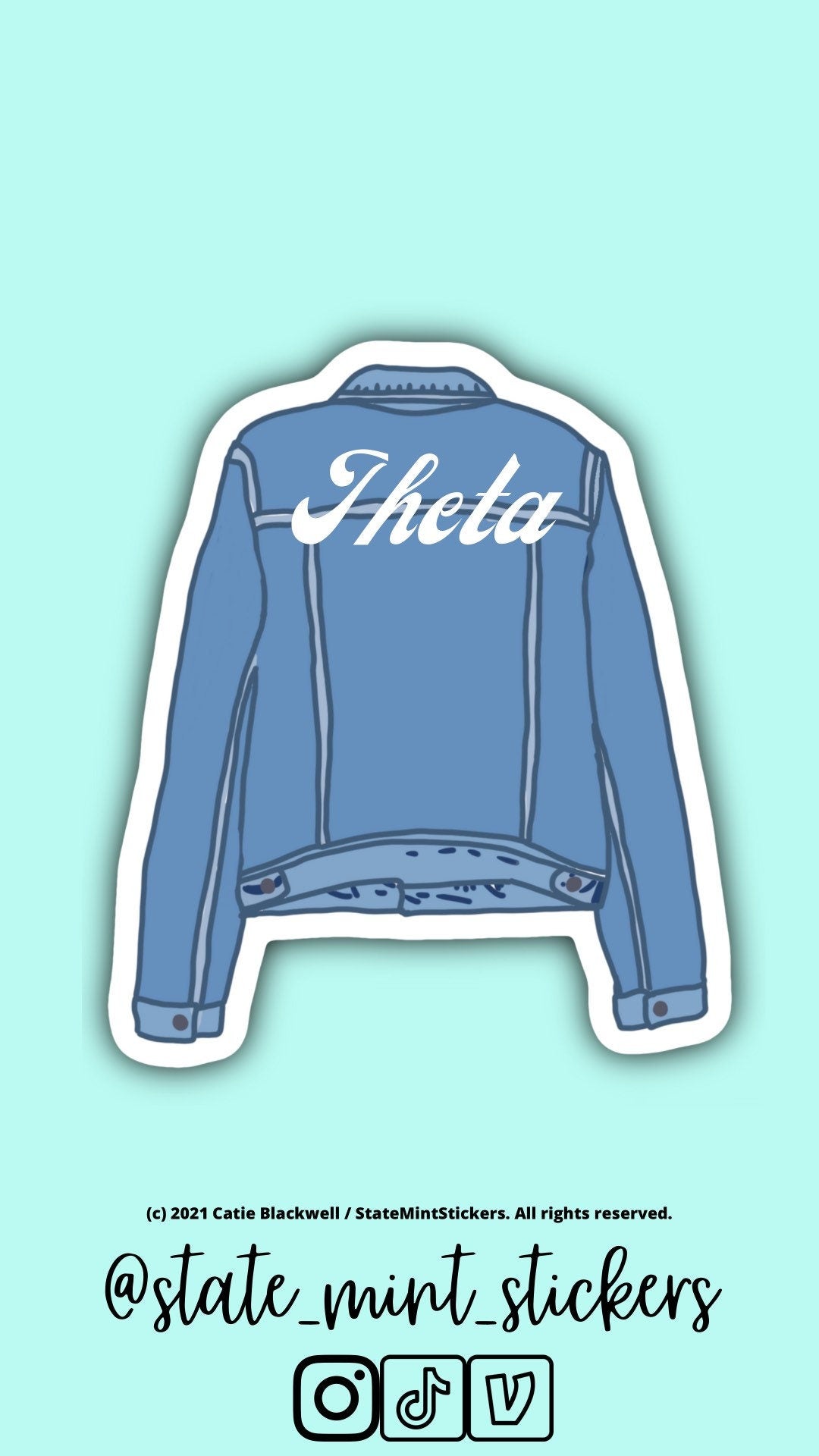 Kappa Alpha Theta Sorority Blue Jean Denim Jacket Sticker / Decal 3.5” Wide