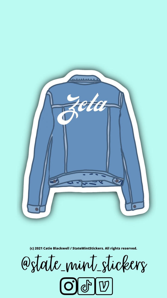 Zeta Tau Alpha Sorority Denim Blue Jean Jacket Sticker - 3.5" Wide  / Decal |  for Car, Laptop, Mug, Cup, Cooler, Planner