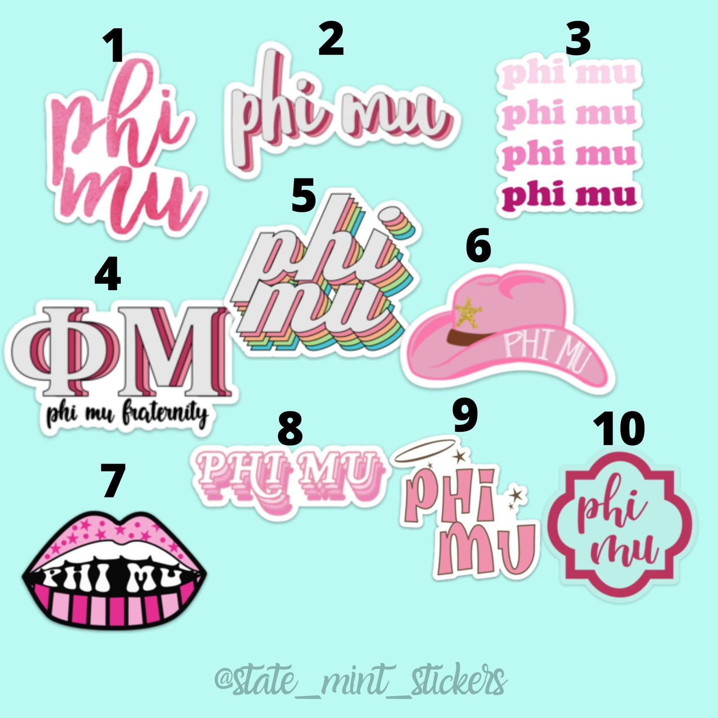Phi Mu Sorority Sticker Pack | perfect for bid day, big little, custom order, phi mu laptop sticker, phi mu big little, phi mu fraternity