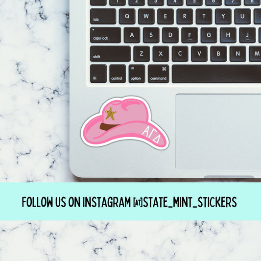 Alpha Gamma Delta Sorority Pink Cowboy Hat / Cowgirl Hat Trendy Aesthetic Sticker / Decal | big little basket, bid day, laptop sticker