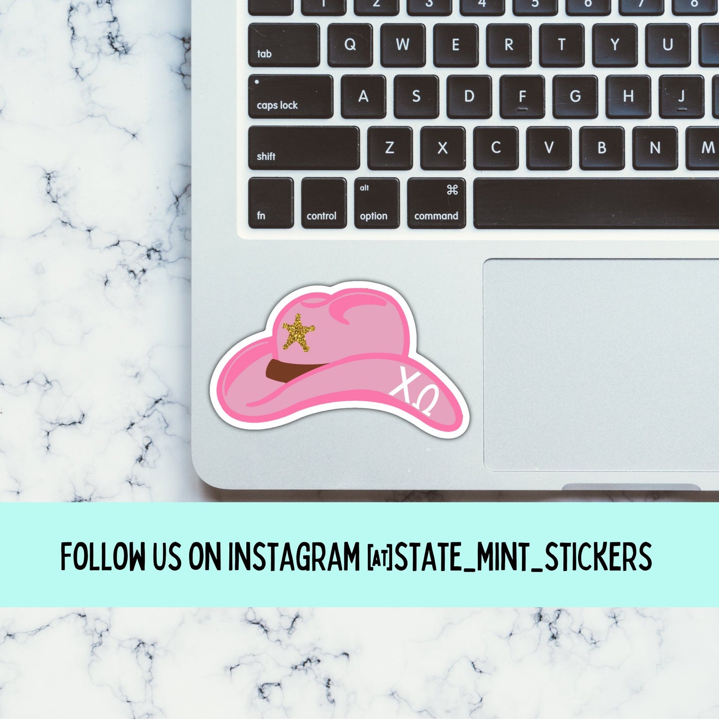 Chi Omega Sticker | Sorority Pink Cowgirl Hat Sticker / Decal | 4" Wide