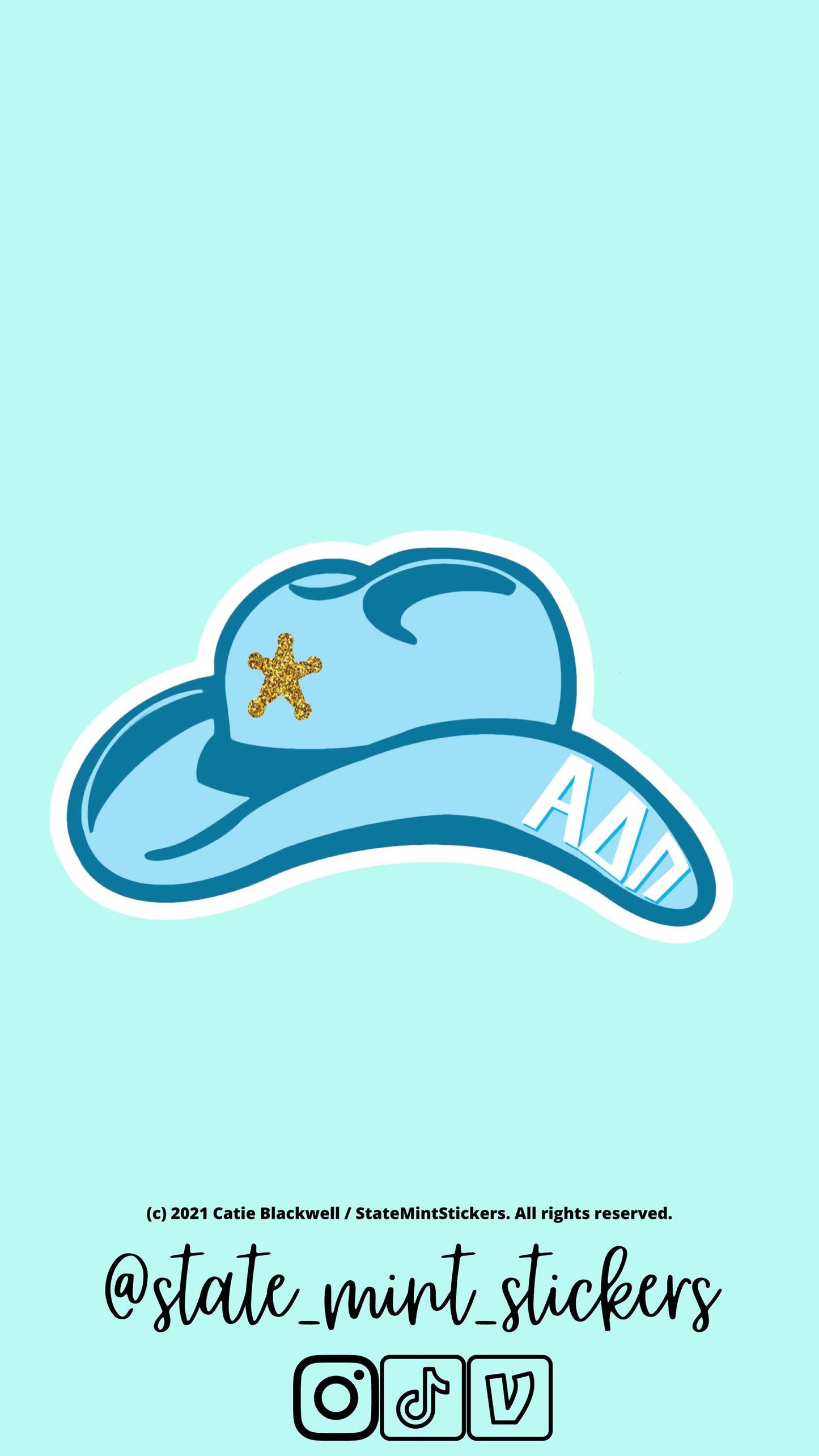 Alpha Delta Pi Sticker | 3.5” | ADPi sticker, cowgirl hat sticker, adpi cowgirl hat, adpi cowboy hat
