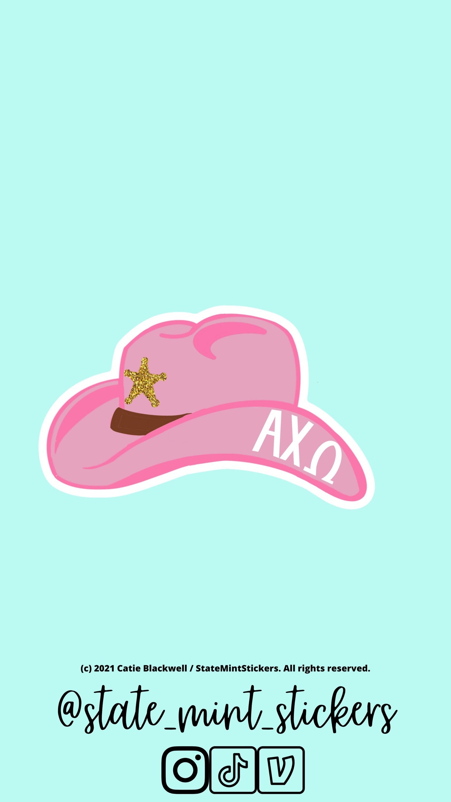 Alpha Chi Omega Sticker Pink Cowgirl Hat / Cowboy Hat | use on car, laptop, water bottle, dishwasher safe, big little reveal gift