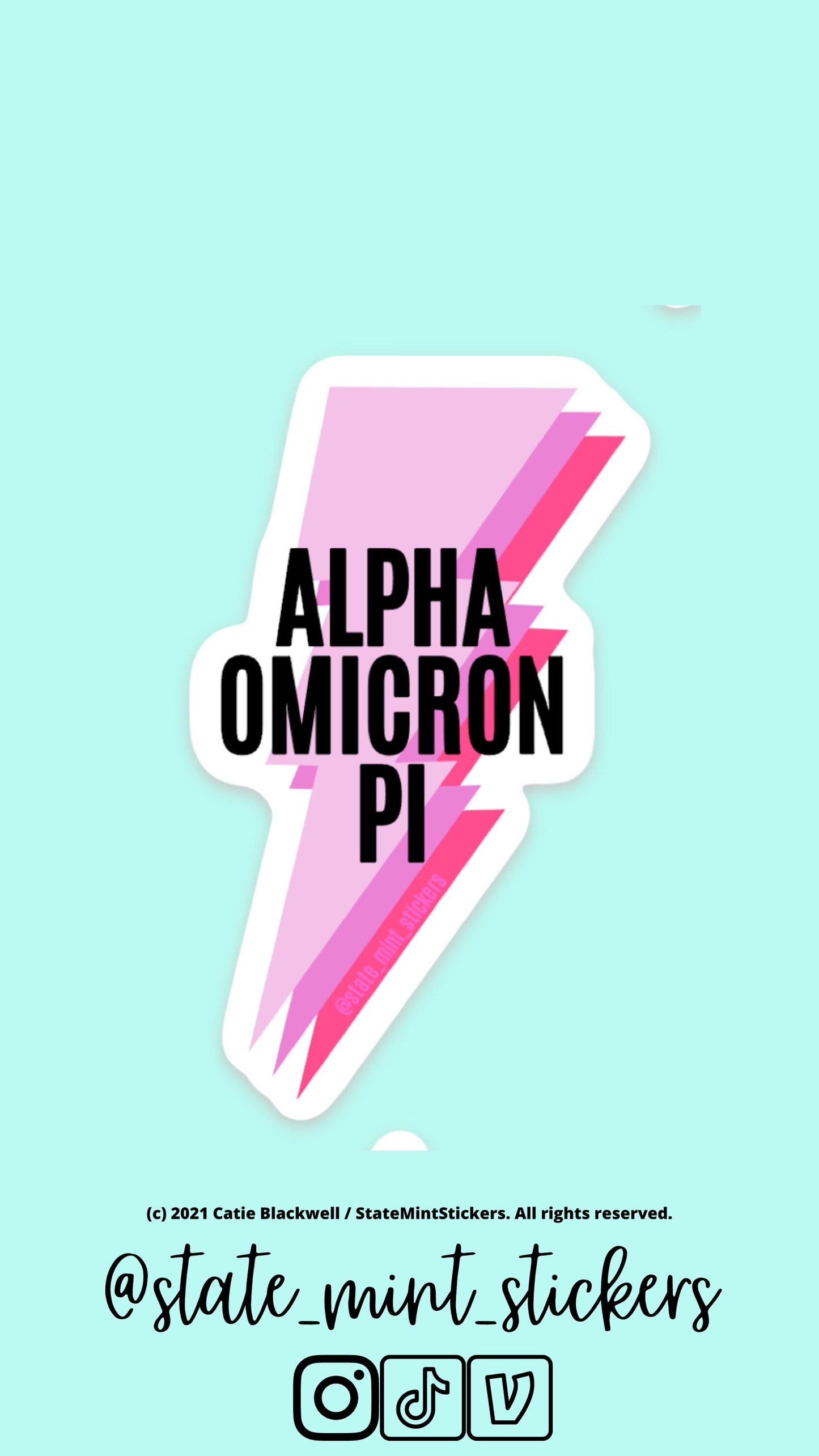Alpha Omicron Pi Sticker | Pink Lightning Bolt, Sorority Sticker | Perfect for use on car, laptop, waterbottle, cooler, cup, mug, planner