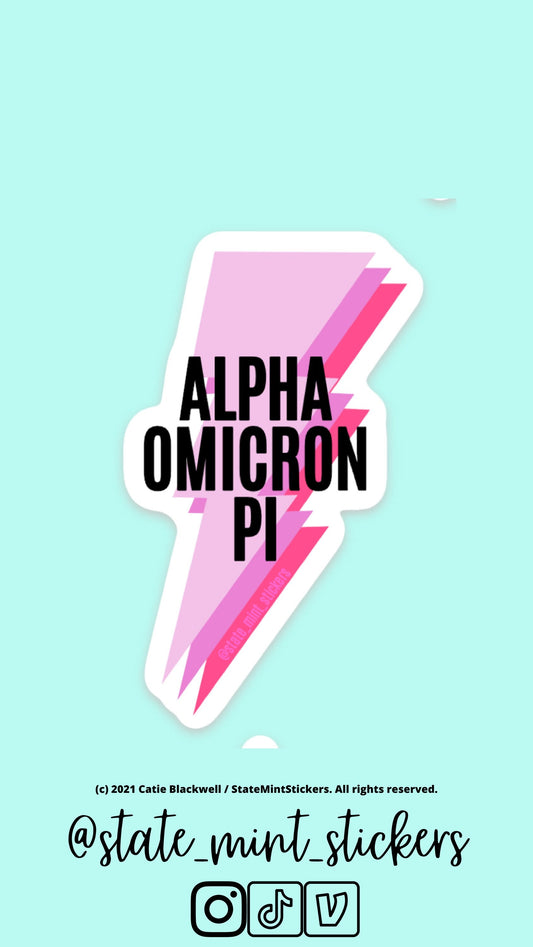 Alpha Omicron Pi Sticker | Pink Lightning Bolt, Sorority Sticker | Perfect for use on car, laptop, waterbottle, cooler, cup, mug, planner
