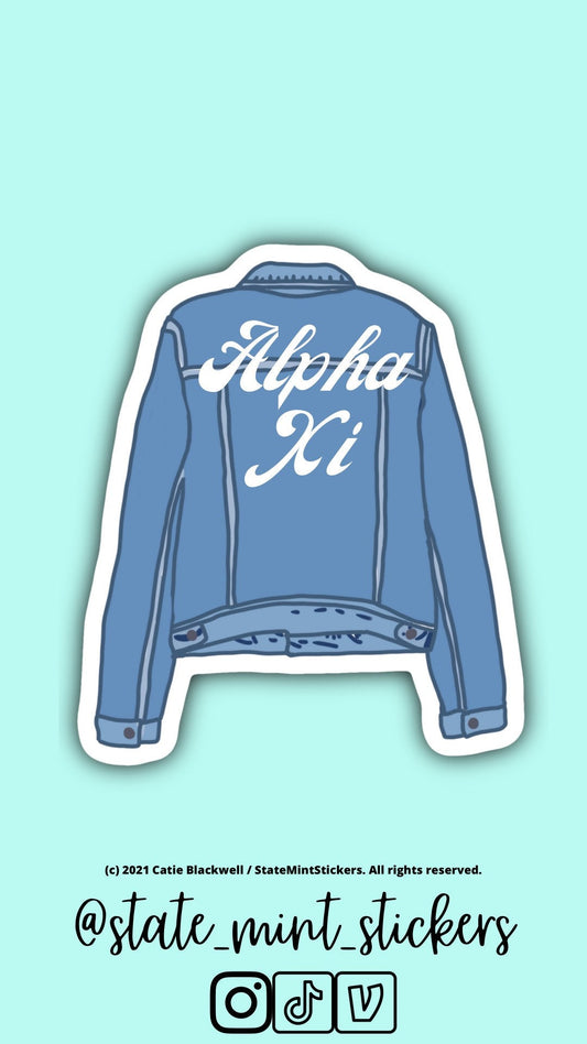 Alpha Xi Delta Sticker | Blue Jean Jacket Sticker / Decal | 3.5" Wide