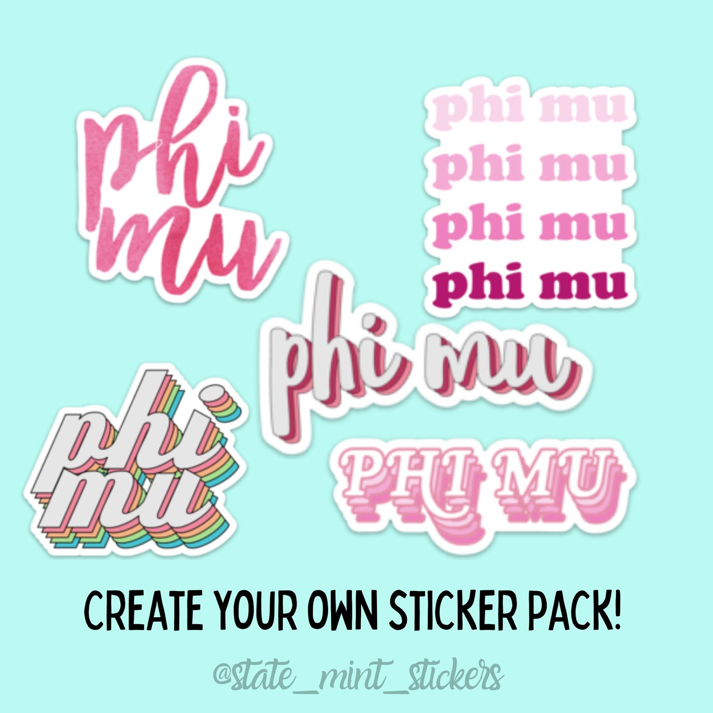 Phi Mu Sorority Sticker Pack | perfect for bid day, big little, custom order, phi mu laptop sticker, phi mu big little, phi mu fraternity