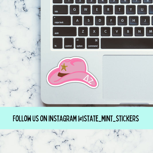Delta Zeta Sticker | Pink Cowgirl Hat Sorority Sticker
