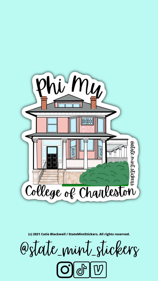 Phi Mu College Of Charleston | Phi Mu Sticker | Custom Sorority House Stickers | 3.5"  / Decal |  for Car, Laptop, Mug, Cup, Cooler, Planner