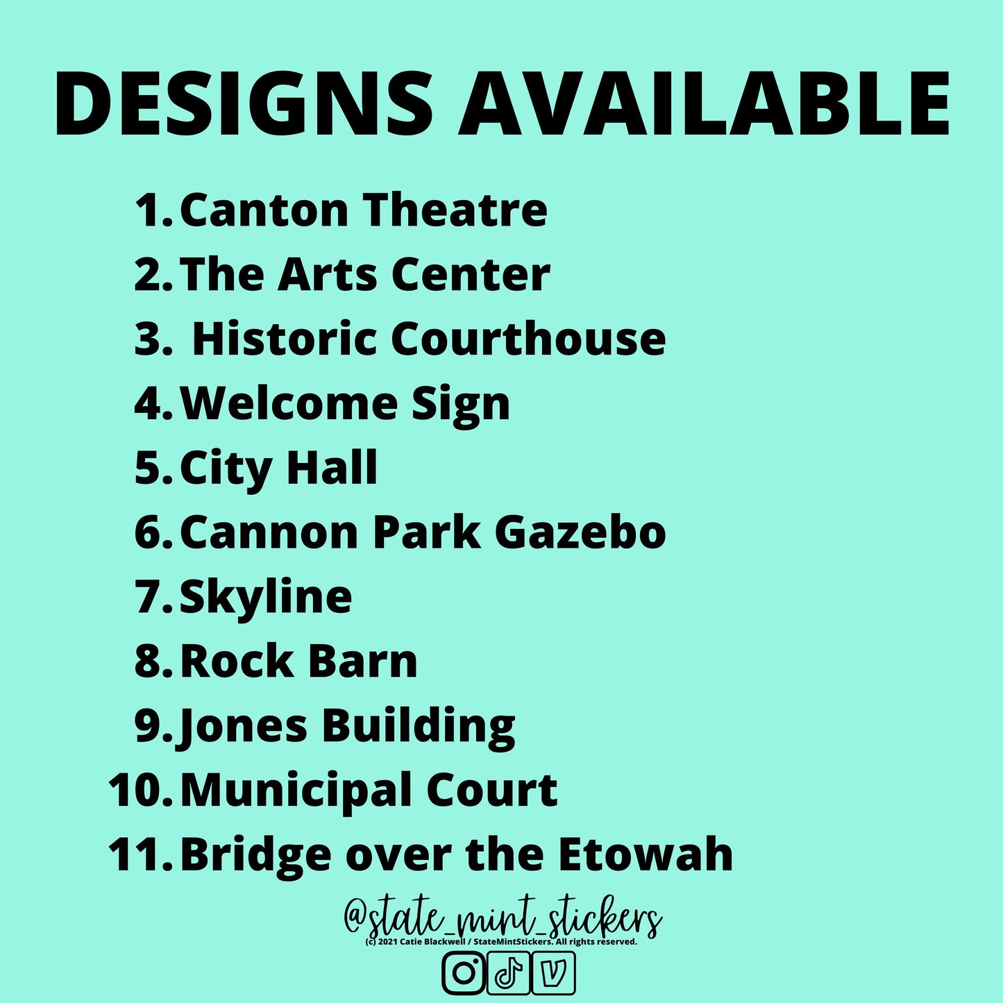 Canton Georgia Sticker Pack | Canton Stickers | Georgia Sticker | Jones Building, Cannon Park, Cherokee County, Cherokee Georgia, custom art
