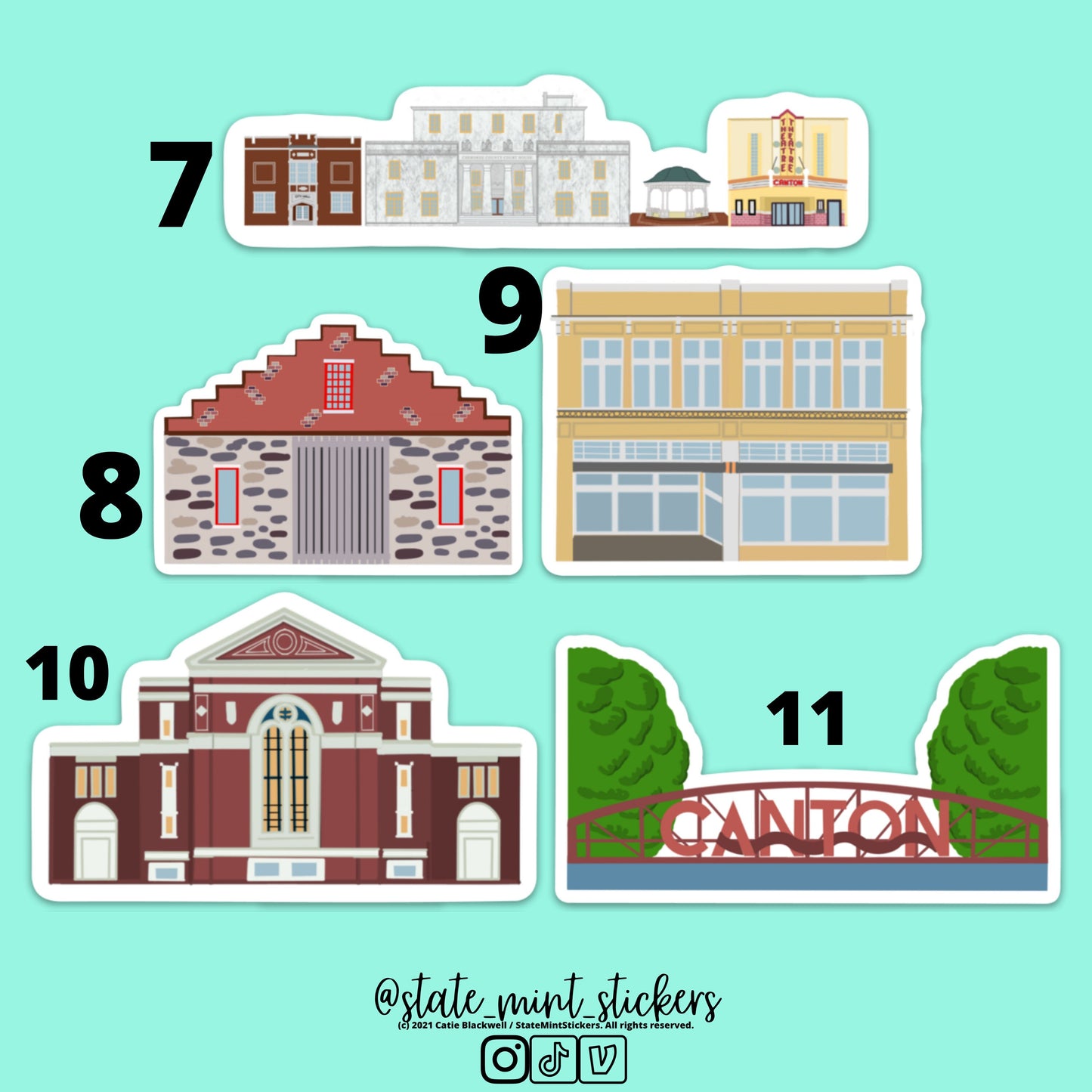 Canton Georgia Sticker Pack | Canton Stickers | Georgia Sticker | Jones Building, Cannon Park, Cherokee County, Cherokee Georgia, custom art