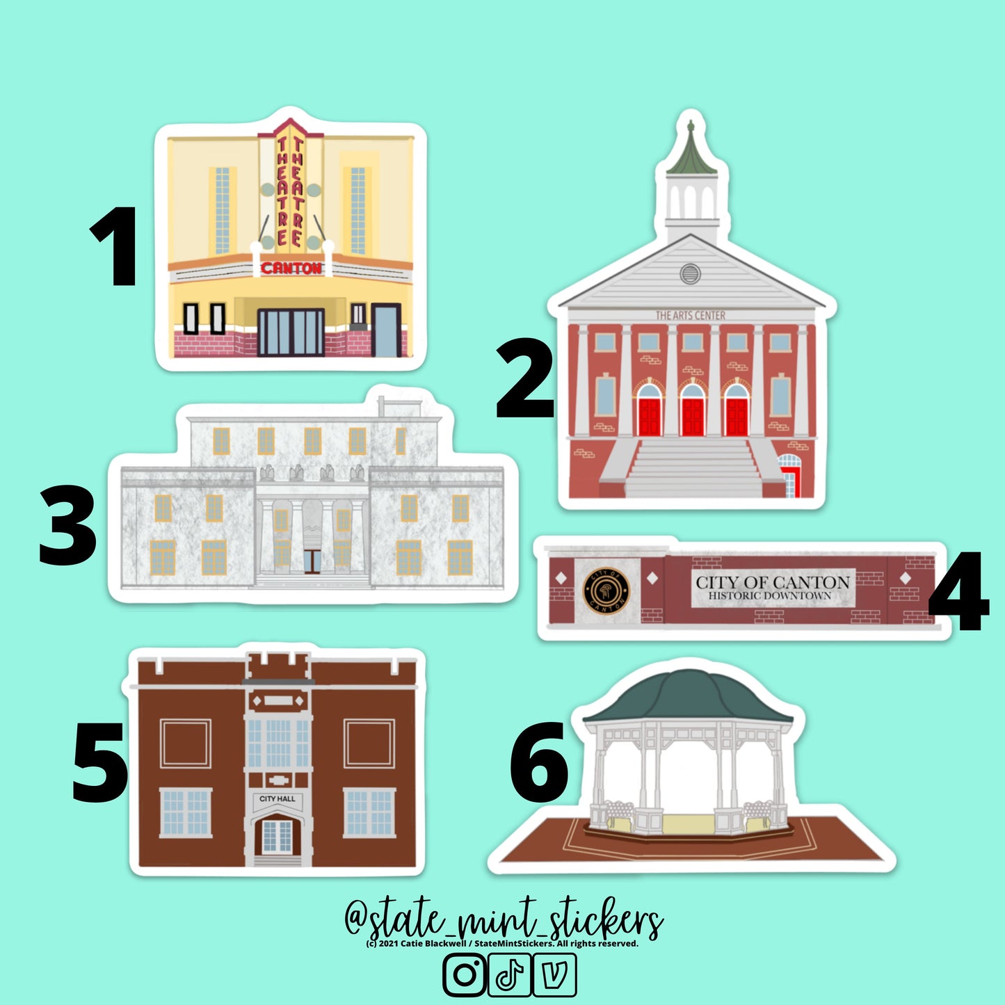Canton Georgia Sticker Pack | Canton Stickers | Georgia Sticker | Jones Building, Cannon Park, Cherokee County, Cherokee Georgia, custom art