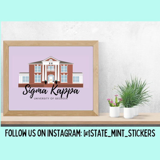 Sigma Kappa UGA | University of Georgia |  Digital Illustration | 4x6 Print | 8x10 Print | Digital Portrait | Sigma Kappa Sorority House