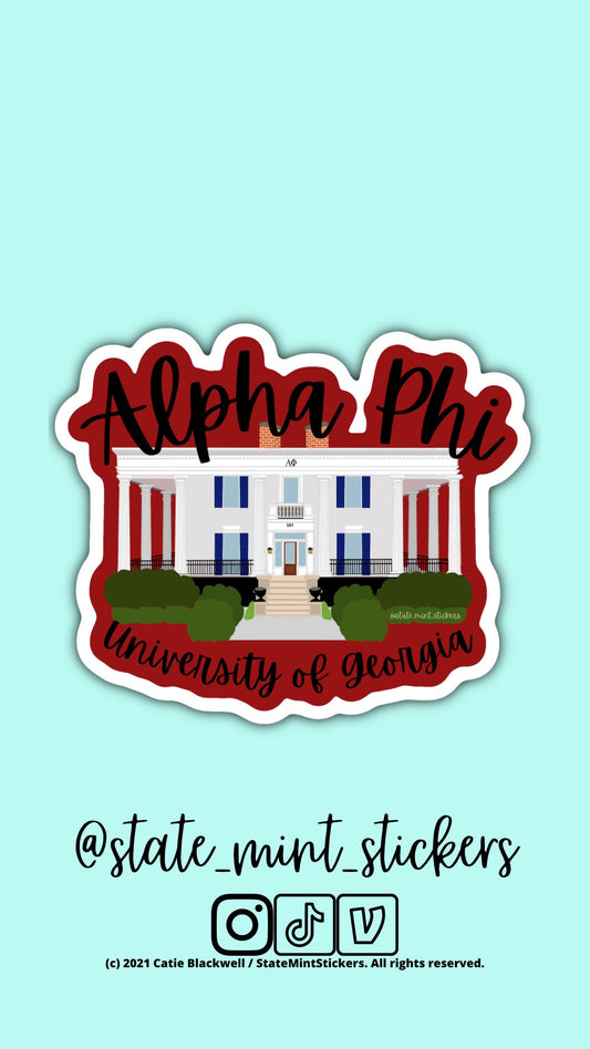 Alpha Phi UGA Sorority House Sorority Sticker | Alpha Phi Sorority Little | Bid Day Basket | Sorority House Sticker | Custom House Sticker