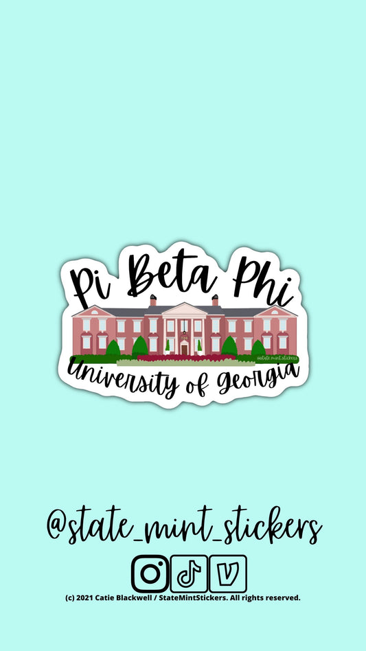 Pi Beta Phi UGA Sorority House Sorority Sticker | Pi Phi Sorority Little | Bid Day Basket | Sorority House Sticker | Custom House Sticker