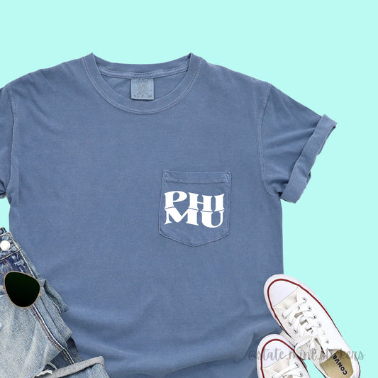 Phi Mu Shirt | Sorority Comfort Colors Short Sleeve Pocket Tee