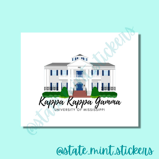 Kappa Kappa Gamma Mississippi Sorority House Print | Sorority Art | Gallery Wall | Kappa Kappa Gamma Print