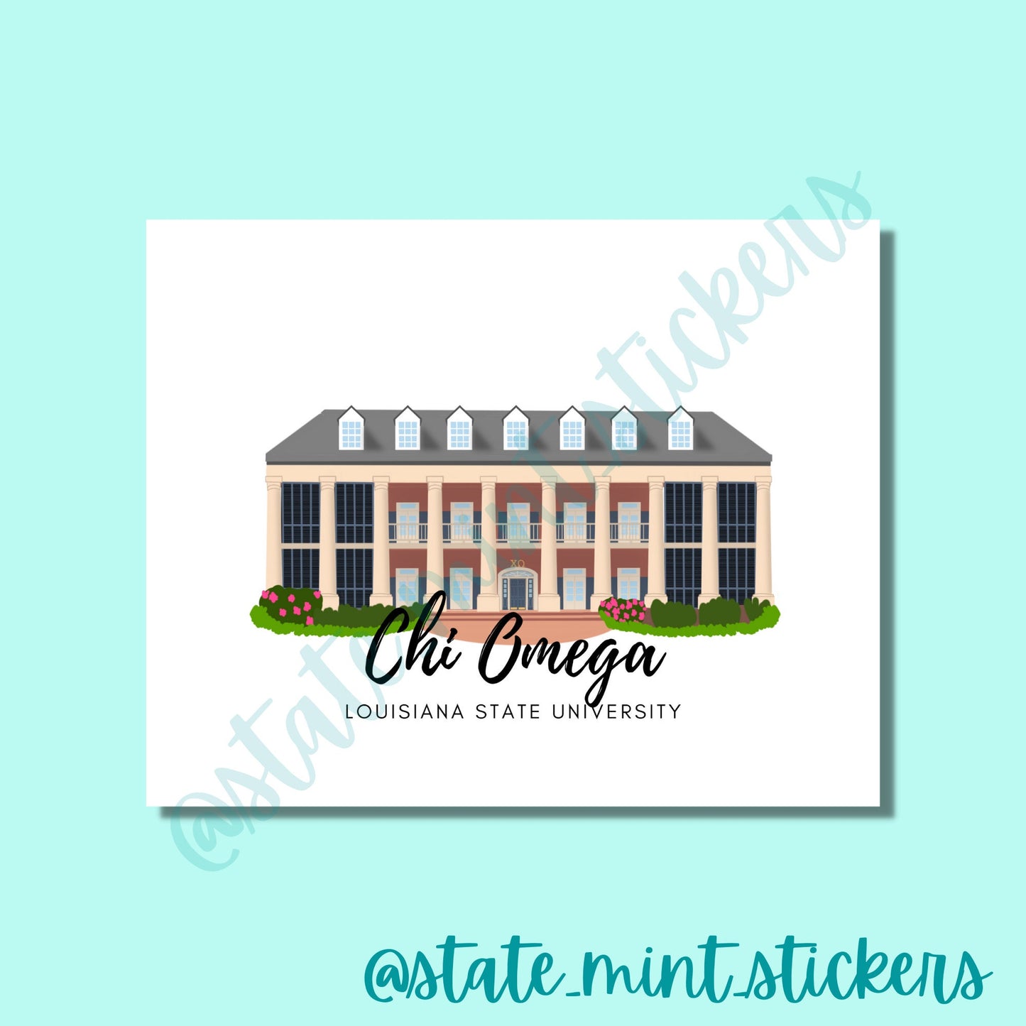 Chi Omega Louisiana Sorority House Print | Sorority Art | Gallery Wall | Chi Omega Print | Chi Omega LSU | Chi Omega Sorority