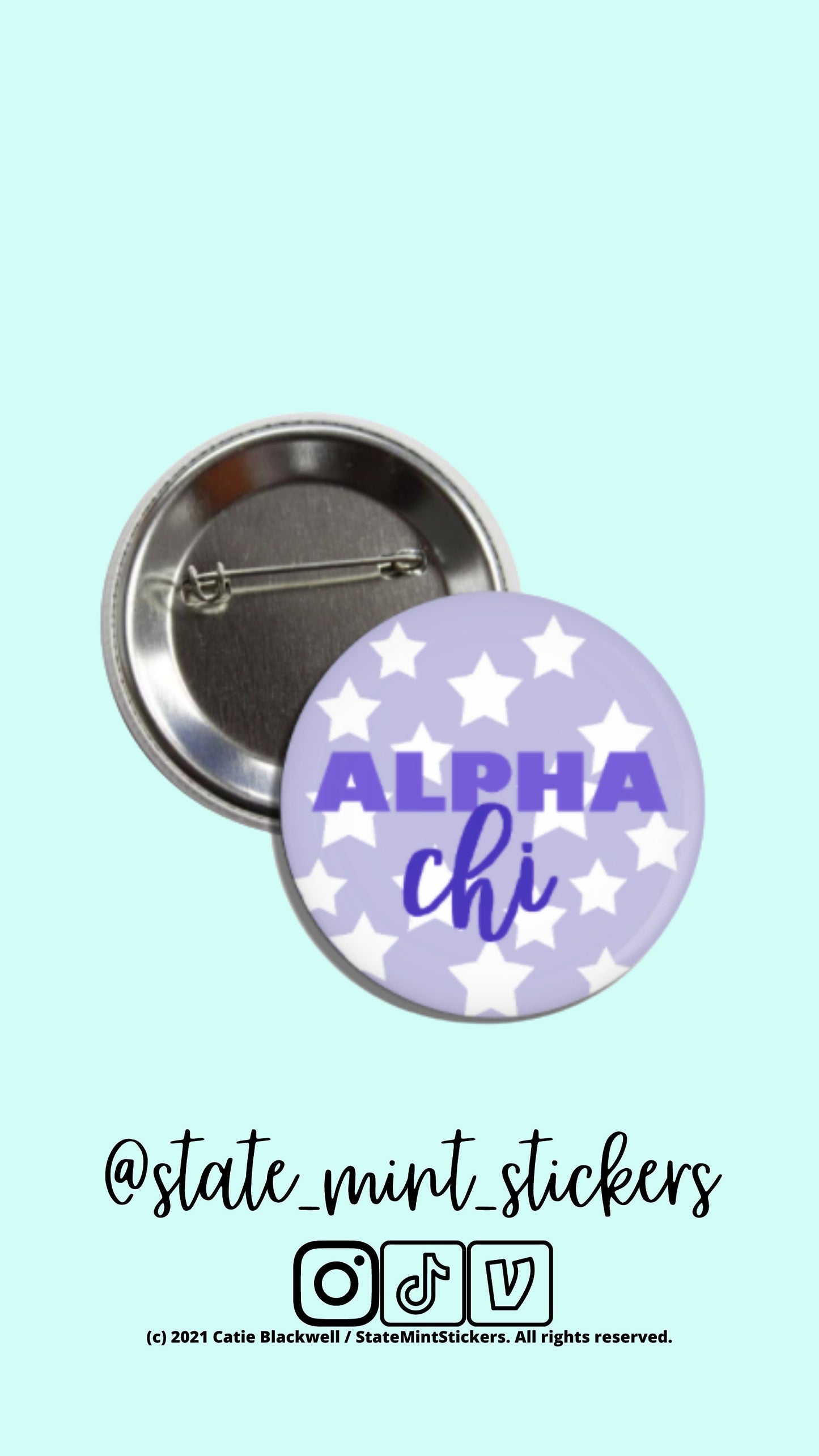 Alpha Chi Button | Purple Stars | Sorority Greek Letter Pin Buttons | Alpha Chi Local, Alpha Chi Trinity, Alpha Chi Omega