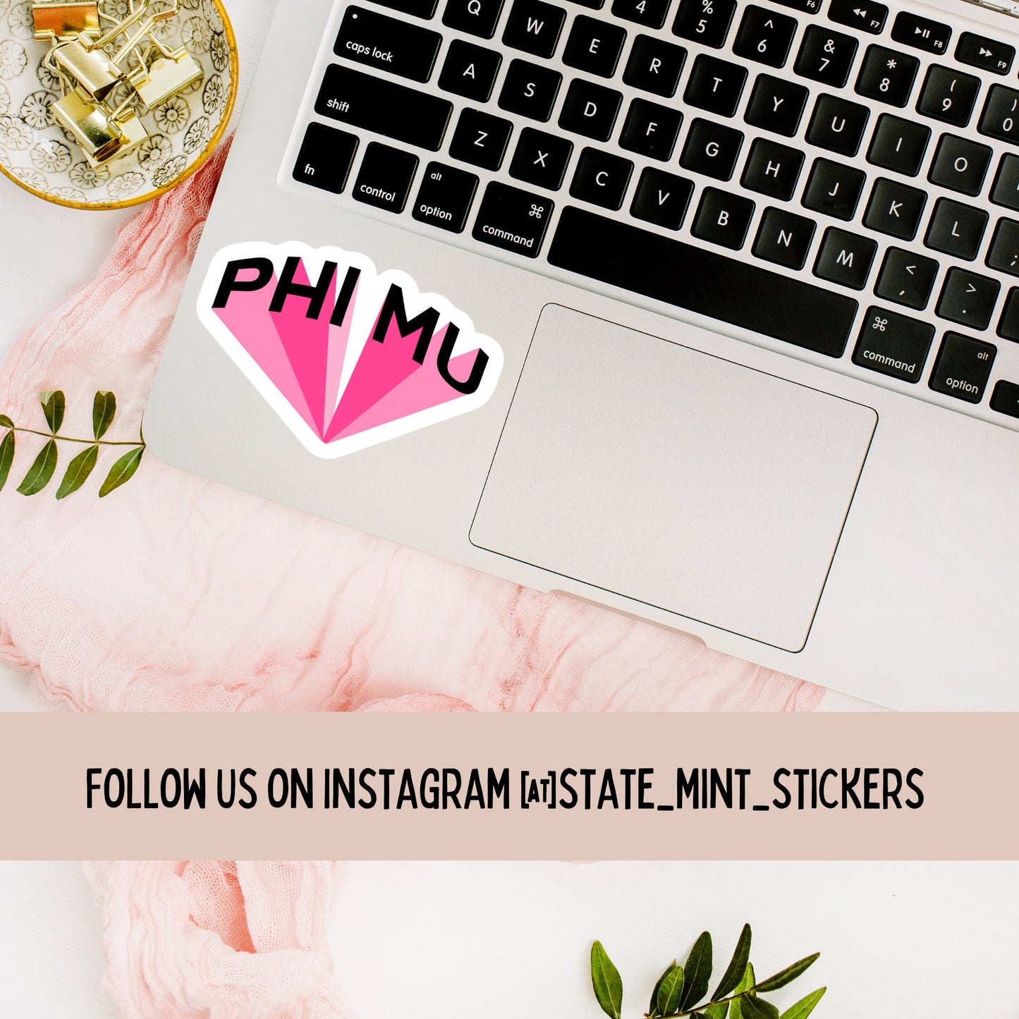 Phi Mu Sticker | Phi Mu Sorority Pink Sticker / Decal | 4” Wide  / Decal |  for Car, Laptop, Mug, Cup, Cooler, Planner
