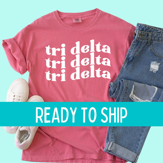 READY TO SHIP | Size Medium | Tri Delta Sorority Wave Comfort Colors Tee | Tri Delta Shirt | Tri Delta Tshirt