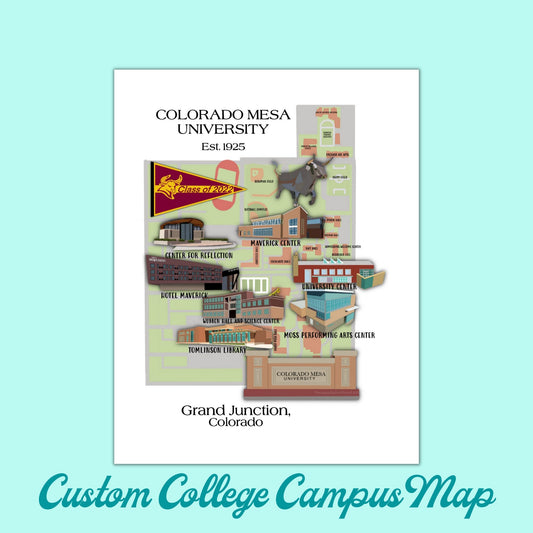 Custom College Map / Print / Canvas / Download /  Custom Portrait / Custom College Town